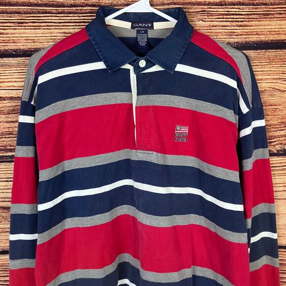 Vintage 1990s Gant USA Striped Rugby Long Sleeve Shirt - Picture 2 of 7